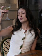 Desks to Drinks Olive Pin Linen Vest Top