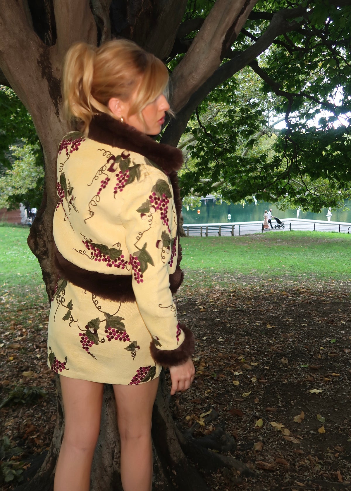 Vineyard Embroidered Jacket with Vegan Mink Trim
