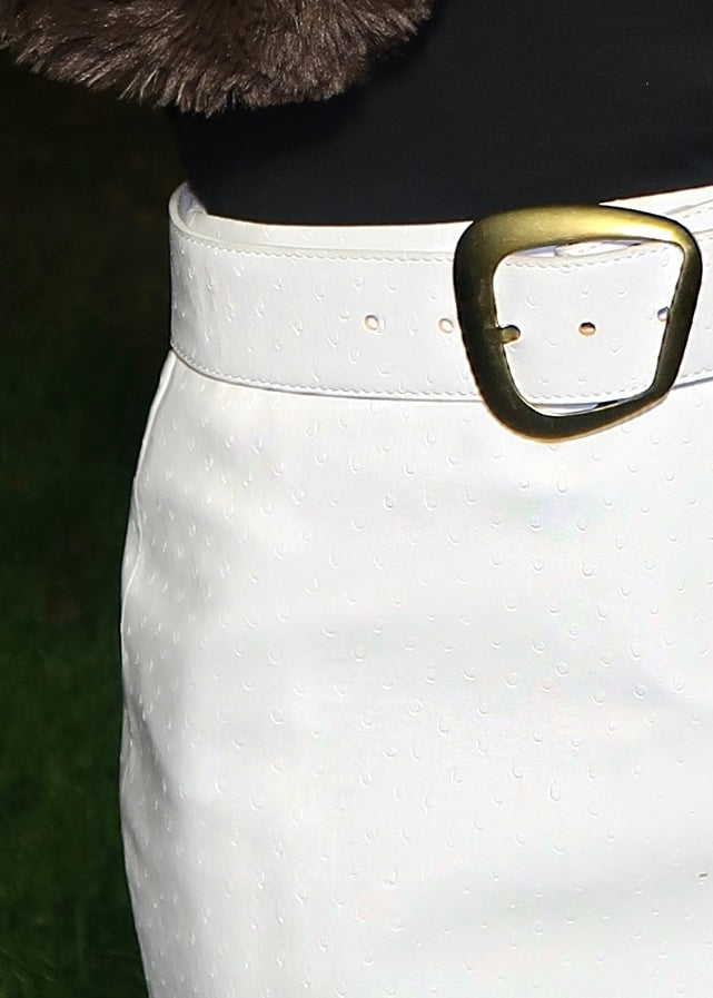 Ostrich Vegan Leather Mini Skirt with Belt