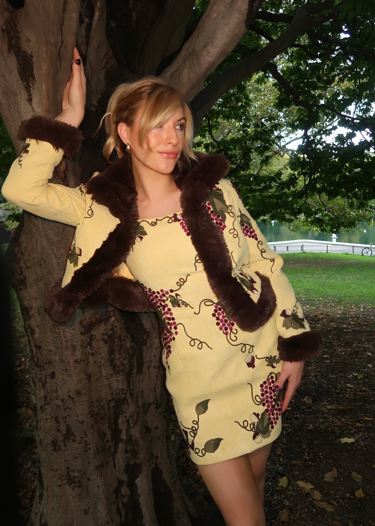 Vineyard Embroidered Jacket with Vegan Mink Trim
