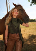 Satin Tee with Removable Fringe Scarf